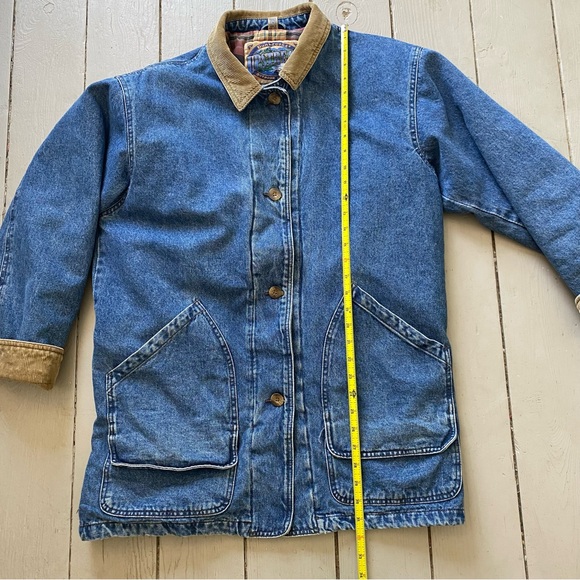 Vintage Dunbrooke Flannel Lined Denim Chore Barn Hunting Coat Corduroy Cotton - Picture 10 of 13